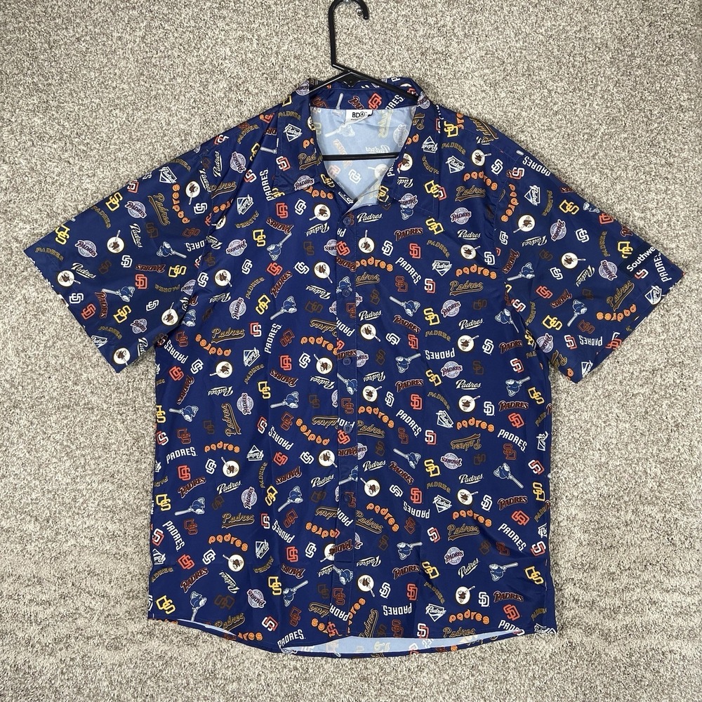 San Diego Padres Shirt Mens XL Navy Blue MLB Baseball All Over Print Button Up